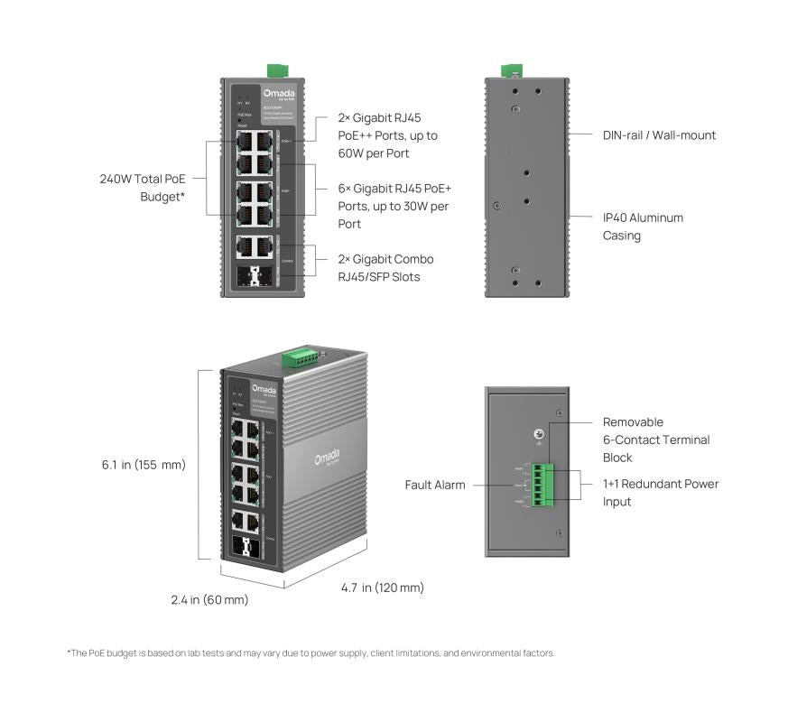 Omoda IES210GPP - 10-poorts GbE Switch, 240W PoE budget