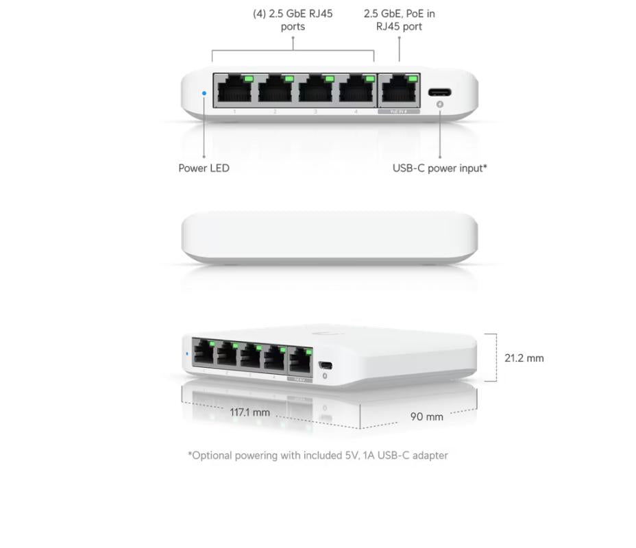 UniFi Switch Flex Mini 2.5G - 5 poort, No PoE budget
