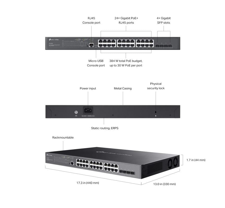 Omada TL-SG3428MP - 28-poorts GbE PoE+ Switch, 384W PoE budget