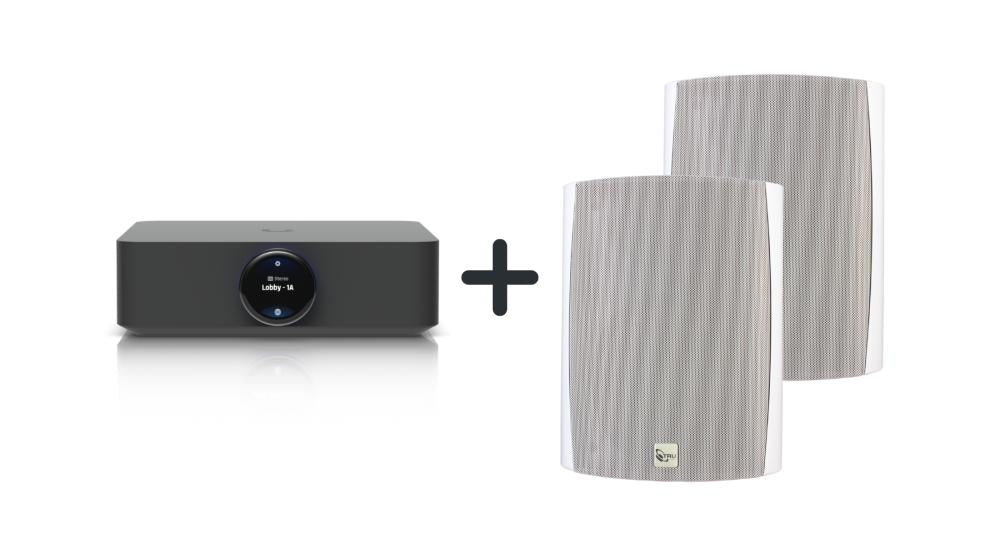 AudioDeal UniFi PowerAmp & 2x TruAudio OL-70V-6WT Outdoor Speaker (Black-White Edition)