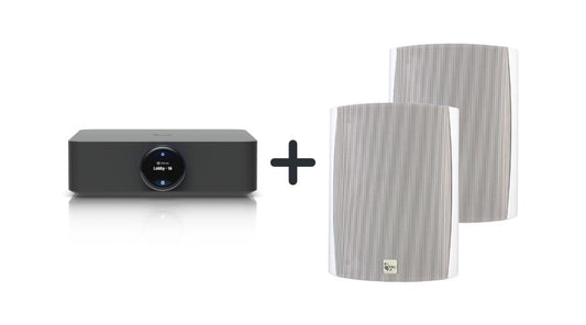 AudioDeal UniFi PowerAmp & 2x TruAudio OL-70V-6WT Outdoor Speaker (Black-White Edition)