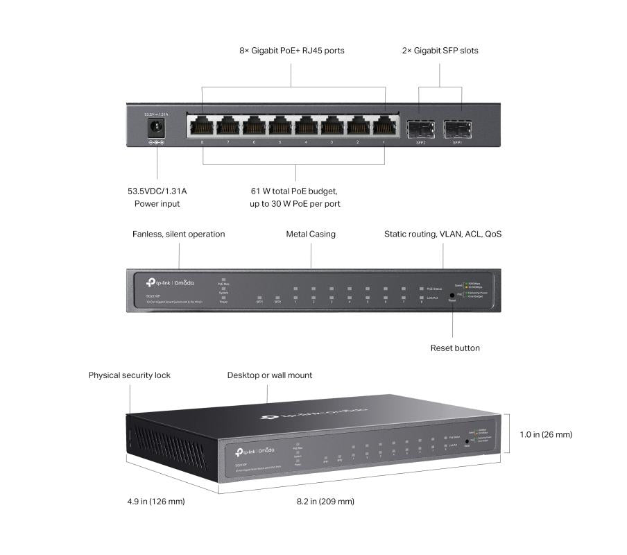 TL-SG2210P - 8-poort gigabit 802.3af PoE switch
