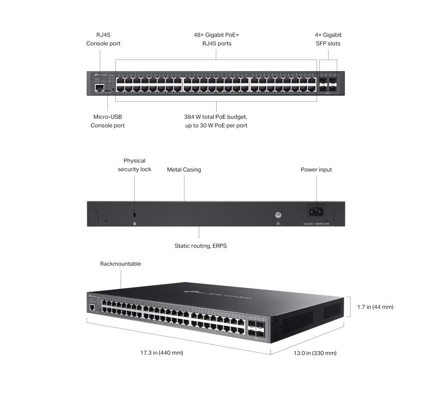 Omada TL-SG3452P - 52-poorts GbE PoE+ Switch, 384W PoE budget