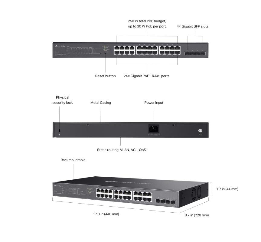 Omada TL-SG2428P - 28-poorts GbE PoE+ switch, 250W PoE budget