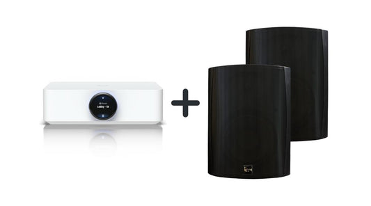 AudioDeal UniFi PowerAmp & 2x TruAudio OL-70V-6BK Outdoor Speaker (White-Black Edition)