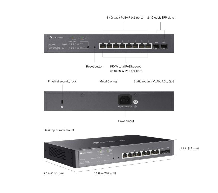 Omada TL-SG2210MP - 10-poorts GbE PoE switch, 150W PoE budget