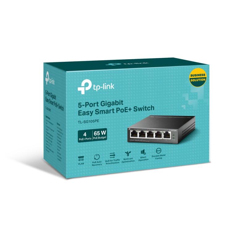 Omada TL-SG105PP - 5-poorts GbE PoE+ switch, 65W PoE budget