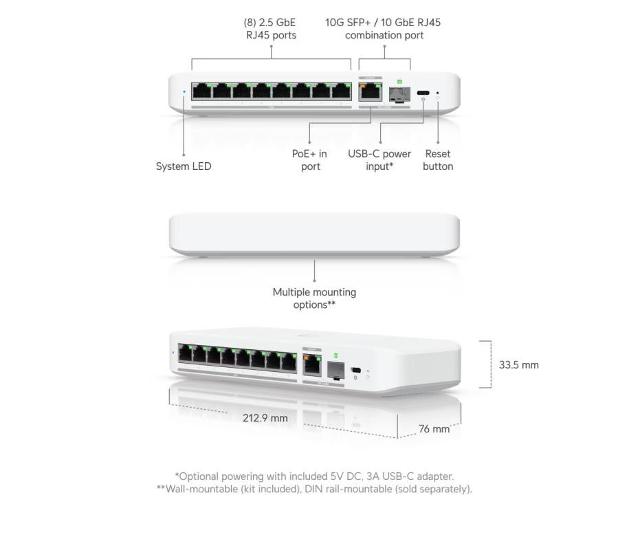 UniFi Switch Flex 2.5G - 8 poort, No PoE budget