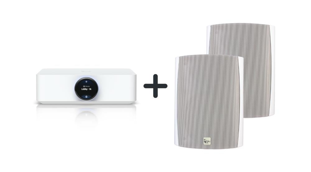 AudioDeal UniFi PowerAmp & 2x TruAudio OL-70V-6WT  Outdoor Speaker (White Edition)