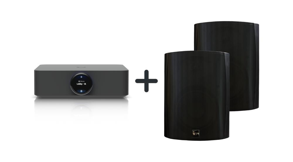 AudioDeal UniFi PowerAmp & 2x TruAudio OL-70V-6BK  Outdoor Speaker (Black Edition)